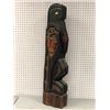 Image 2 : 3 1/2ft tall West Coast First Nations carved cedar totem "Raven & Man" w/ copper & abalone accents