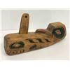 Image 1 : 9in West Coast First Nations carved wooden "Raven & Killer Whale" rattle w/ copper eyes signed Telqu
