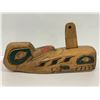Image 3 : 9in West Coast First Nations carved wooden "Raven & Killer Whale" rattle w/ copper eyes signed Telqu