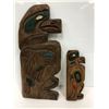 Image 1 : Two West Coast First Nations carved wooden plaques "Eagle/ Killer Whale/ Raven" (unsigned) - 16in &