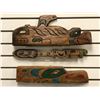 Image 1 : Group of 3 West Coast First Nations carved wooden plaques w/ abalone accents - 18 3/4in/ 17 1/2in/ 1