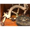 Image 2 : Group of 3 interesting decorative items from movie set - metal crafted rams head candle holder/ hors