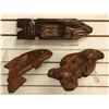 Image 1 : Group of 3 small West Coast First Nations wood carved bowls w/ abalone accents - 14in/ 11 1/2in/ 11