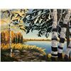 Image 2 : Framed original painting on board signed T. Wilson "Lakeside Birch Trees Scene" - 23 3/4in x 19 3/4i