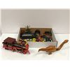 Image 1 : Box of assorted diecast metal cars/ trainset parts etc.