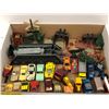 Image 2 : Box of assorted diecast metal cars/ trainset parts etc.