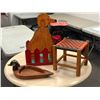 Image 1 : Group of 3 accent pieces - wooden dog w/ tray/ small stool/ wooden loonie bowl