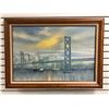 Image 1 : Framed original oil on canvas painting "Cityscape Bridge Scene" signed by artist L. Thomas - 41 1/2i
