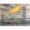 Image 2 : Framed original oil on canvas painting "Cityscape Bridge Scene" signed by artist L. Thomas - 41 1/2i