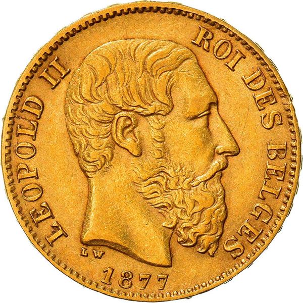1877 leopold II 20 francs 20 frank belgium gold coin