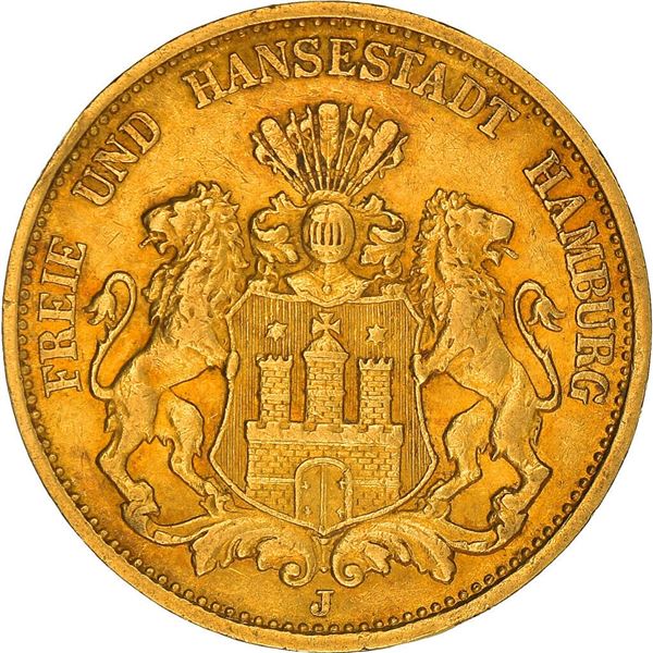 1893 hamburg 20 mark german state gold coin