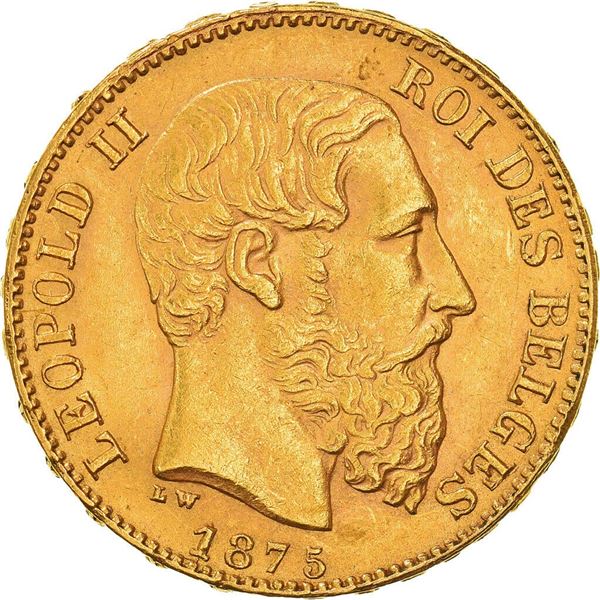 1875 leopold II 20 francs 20 frank belgium gold coin