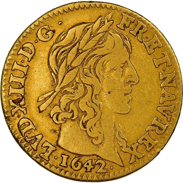 1642 louis XIII 1/2 louis d or france gold coin