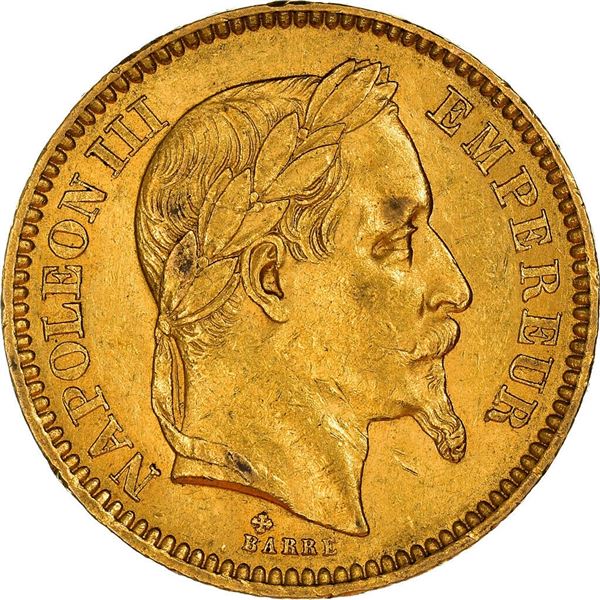 1865 napoleon III 20 francs strasbourg france gold coin