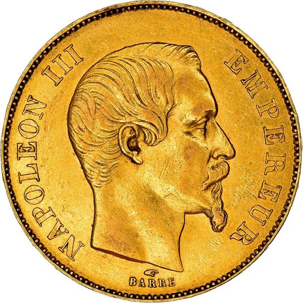 1855 napoleon III 50 francs france paris gold coin