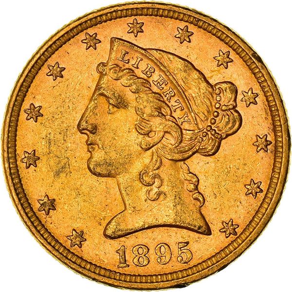 1895 coronet head $5 half eagle united states gold coin