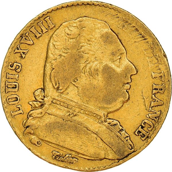 1814 louis XVIII 20 francs perpignan france gold coin