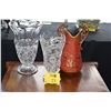 Image 2 : TOWLE 14" CZECH VASE, VINTAGE CRYSTAL VASE W/DEEP SAWTOOTH SCALLOPED RIM (12") & CHINESE ACCENT VASE