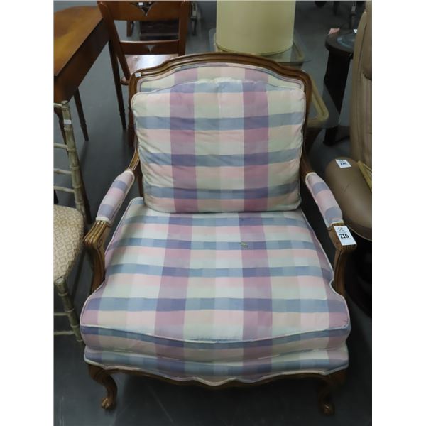 Plaid Mahogany Trim Armchair