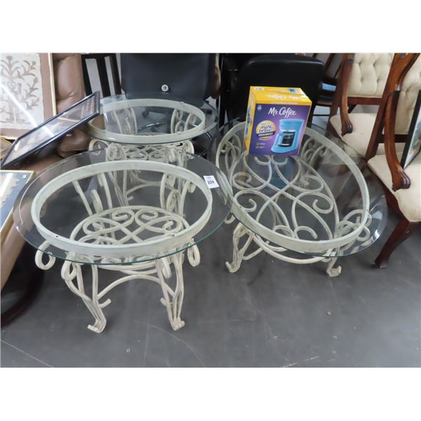 Ornamental Iron/Glass Coffee/End Tables Set - 3