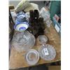 Image 1 : Pressed Glass, Amber Glass, Blue Trim China