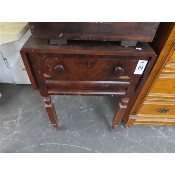 Mahogany Burl Small Drop Leaf Table w/Drawer