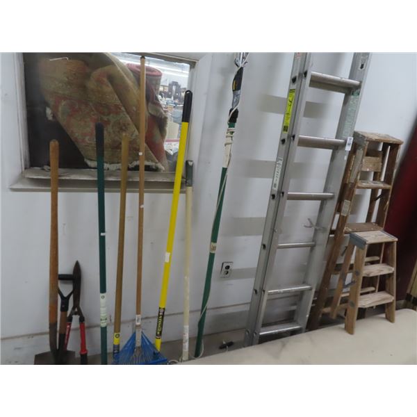 Aluminum Ext. Ladder, Wood Stepladder, Pruner, Yard Tools