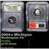 Image 1 : Proof 2004-s Michigan Washington Quarter 25c Graded pr70 dcam By ICG
