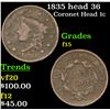 1835 Coronet Head Large Cent head 36 1c Grades f+