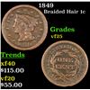1849 Braided Hair Large Cent 1c Grades vf+