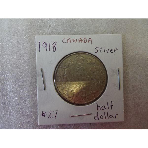 1918  Canada Silver Half  Dollar