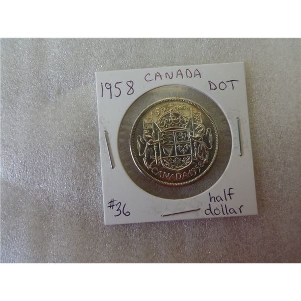 1958 Dot Canada Half Dollar