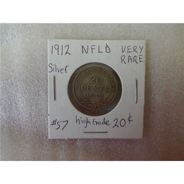 1912 NFLD Silver 20 Cent Very Rare High Grade