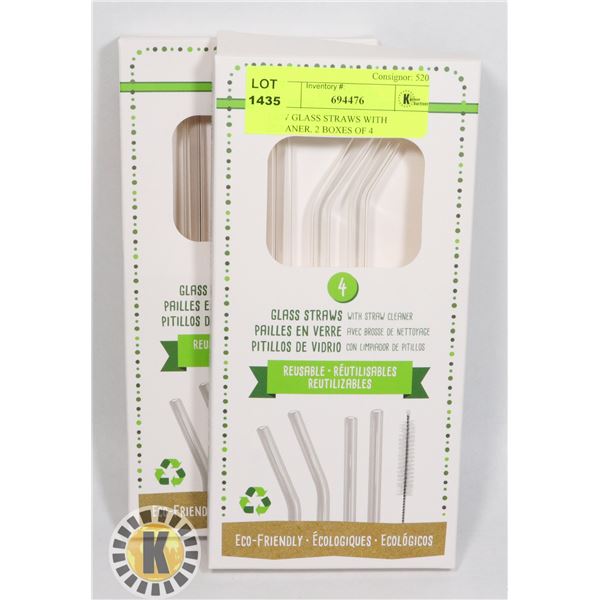 NEW GLASS STRAWS WITH CLEANER. 2 BOXES OF 4