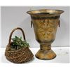 Image 1 : METAL PLANTER 15IN H, WITH HANDLES, WICKER BASKET