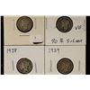 4 ASSORTED SILVER MERCURY DIMES: 1930-S, 1935,