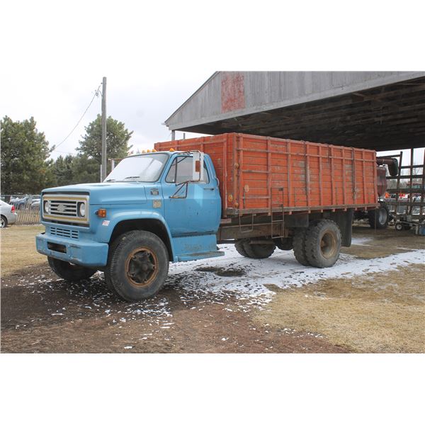 1976 Chevy Grain Truck, 5 Ton, V8, 5&2 Spd, 16' Grain Box, Twin Cyl. Hoist, Showing 53,247Km, SN. CC