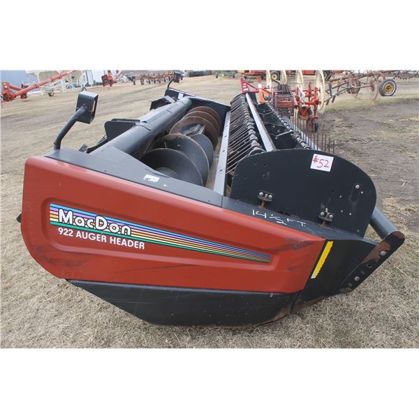 MacDon 922, 14 1/2' Auger Header which will Fit the Premier Swath