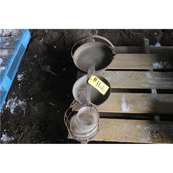 2- Vintage Hanging Cast Iron Fry Pans and Light