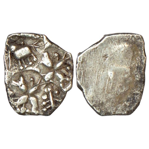 Archaic silver punch-marked coin, Godavari Valley region, ½ Karshapana, not listed in Rajgor, 1.42g.