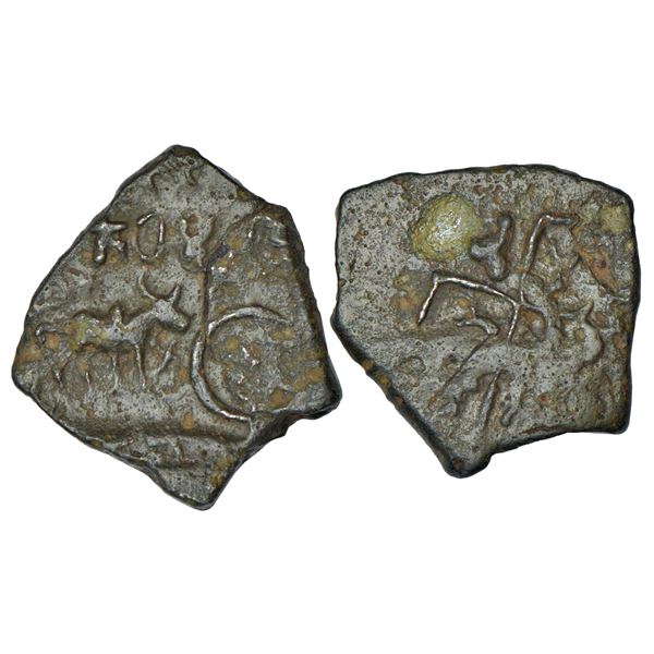Ancient Vidarbha, post-Mauryan monarchical coinage, alloyed copper coin of Dharmabhadra, 3.40g.
