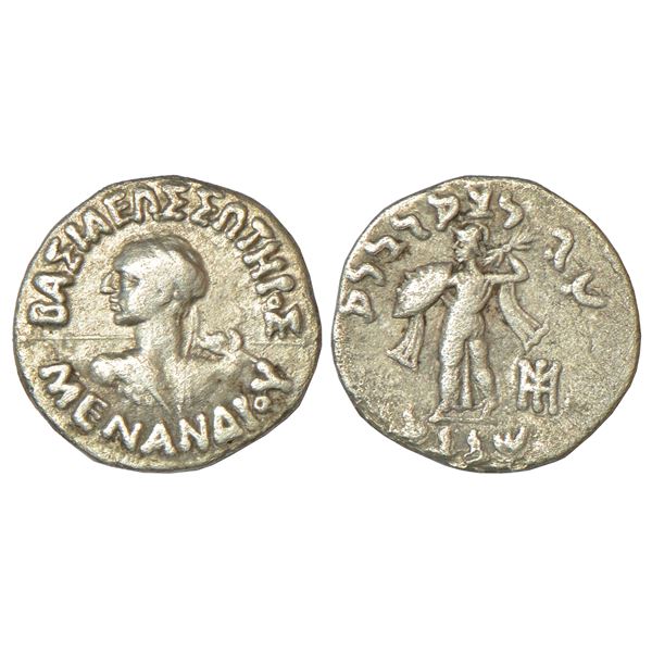Indo-Greeks, silver drachm of Menander I (c.155-130 BC), BN Series 7A, 2.30g.