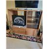 Image 1 : Entertainment Stand with Glass Door, Three Shelves, a Cupboard & Two Drawers 52w x 20d x 27h