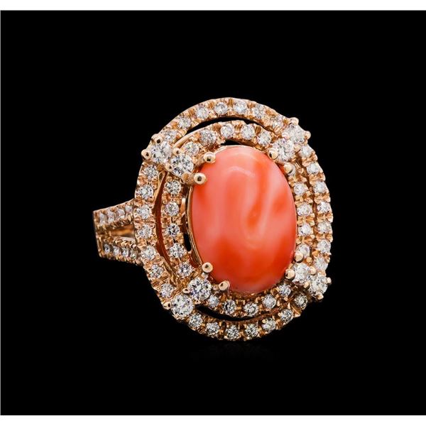 5.89 ctw Pink Coral and Diamond Ring - 14KT Rose Gold