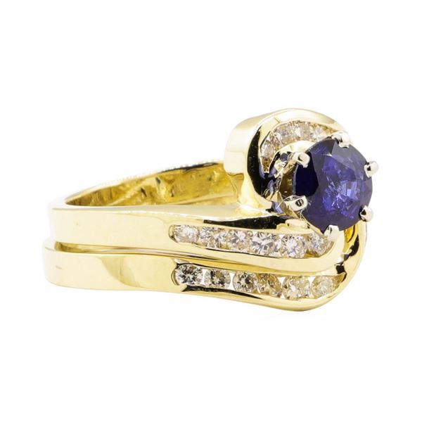 1.47 ctw Blue Sapphire And Diamond Ring And Band - 14KT Yellow Gold