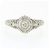 Image 4 : Antique art deco period 18k White Gold .18 ctw Diamond Solitaire Filigree Engage