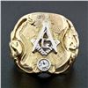 Image 2 : Mens Antique Art Nouveau 14k Two Tone Gold Masonic Round Diamond Dual Nymph Ring