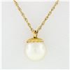 Image 4 : 14k Yellow Gold 7.75mm Round Pearl Solitaire Pendant Necklace w/ 16" Rope Chain