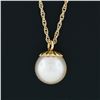 Image 5 : 14k Yellow Gold 7.75mm Round Pearl Solitaire Pendant Necklace w/ 16" Rope Chain