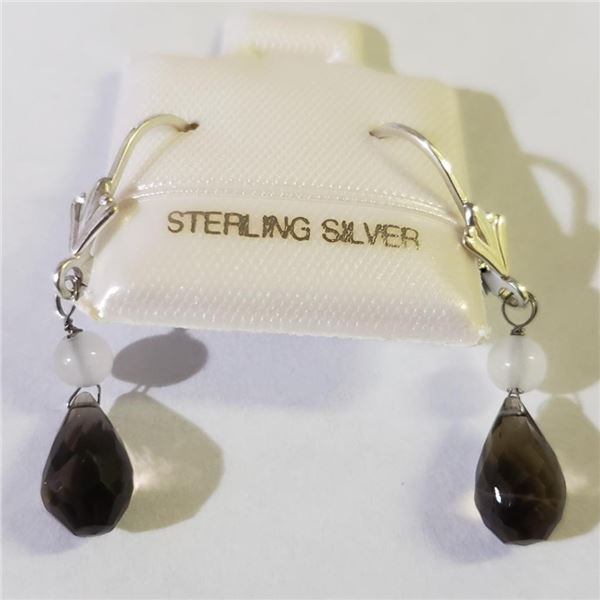 Silver Smokey Quartz(4ct) Earrings (~Size 0) (~length 0 inches), Suggested Retail Value $80